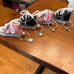 ONE new Pink or Black Sneaker Keychain with shoe charm and beads n charms